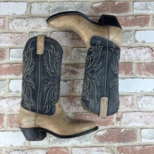 Texas All American Made Tall Cowboy Boots 9D Mens Tan Black Western Ranch Cowboy